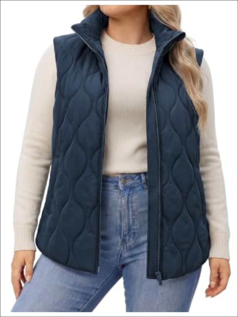 Plus Size Quilted Puffer Vest Zip Up Sleeveless Jacket with Pockets